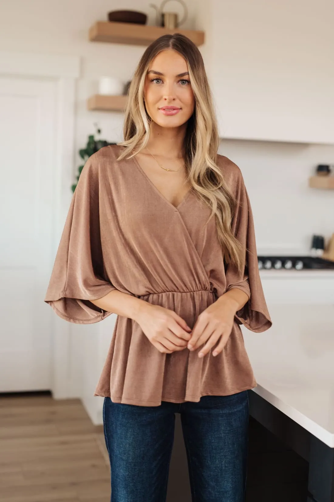 Dazzlingly Draped V-Neck Peplum Blouse