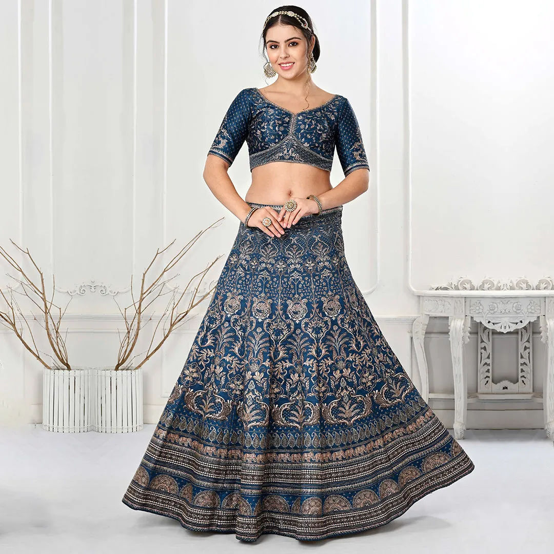 Deep Blue Lehenga Set with Cream Dupatta