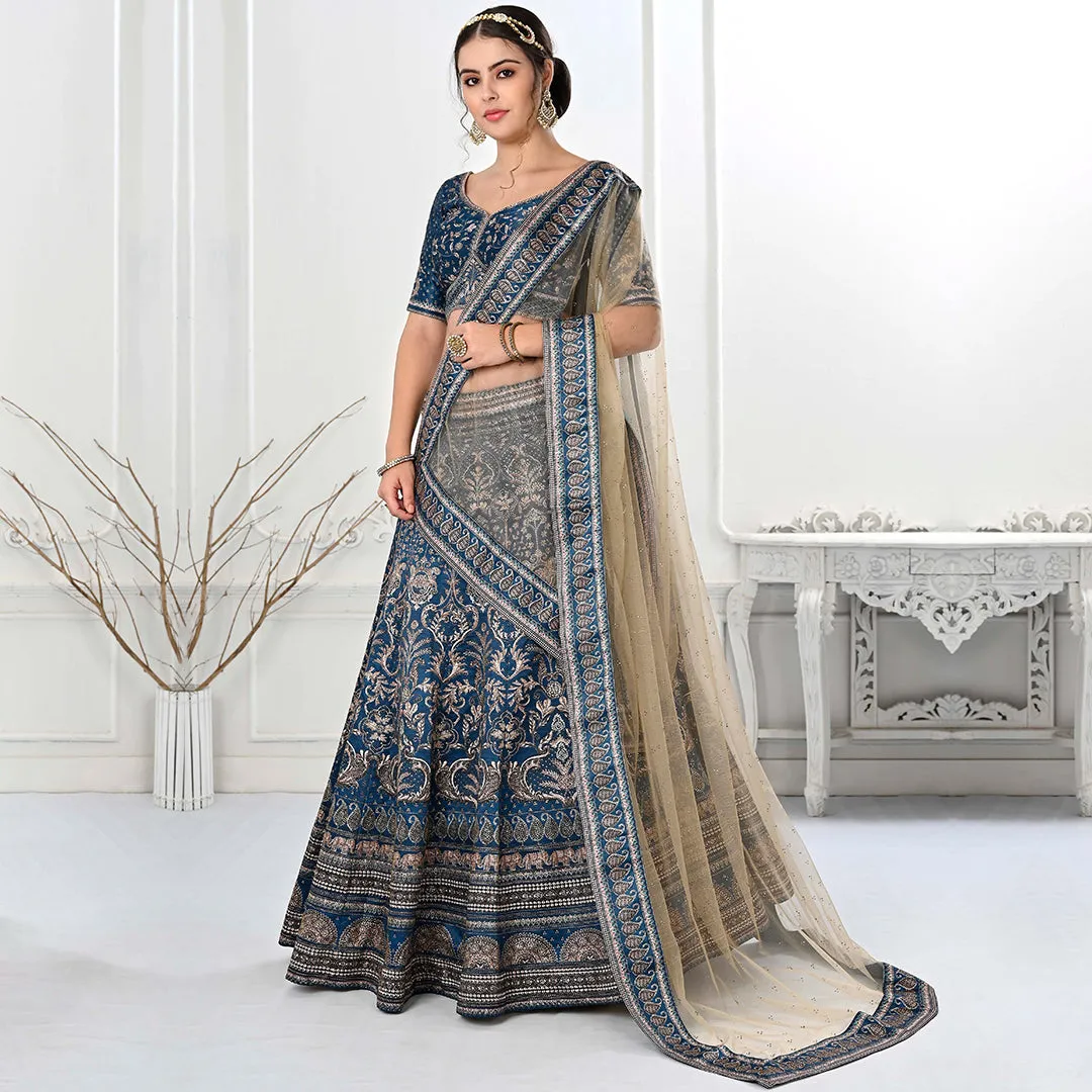 Deep Blue Lehenga Set with Cream Dupatta