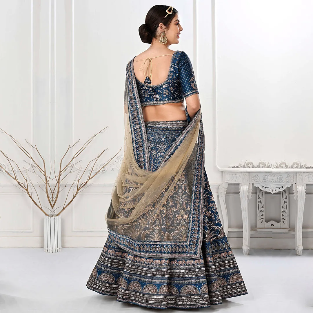 Deep Blue Lehenga Set with Cream Dupatta