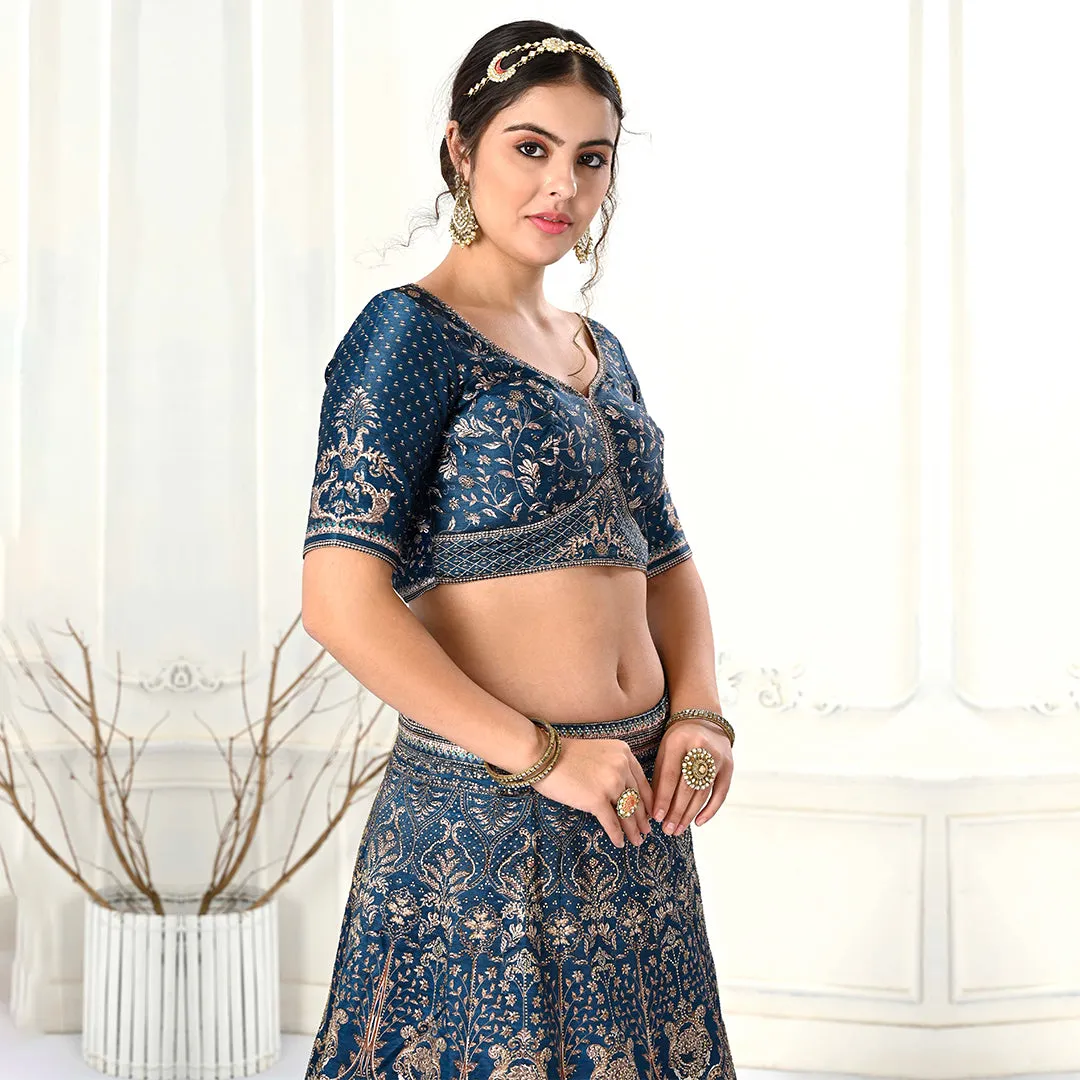 Deep Blue Lehenga Set with Cream Dupatta