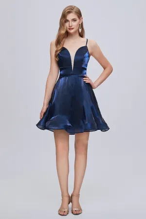 Deep V Neck Spaghetti Strap A Line Short Homecoming Dresses