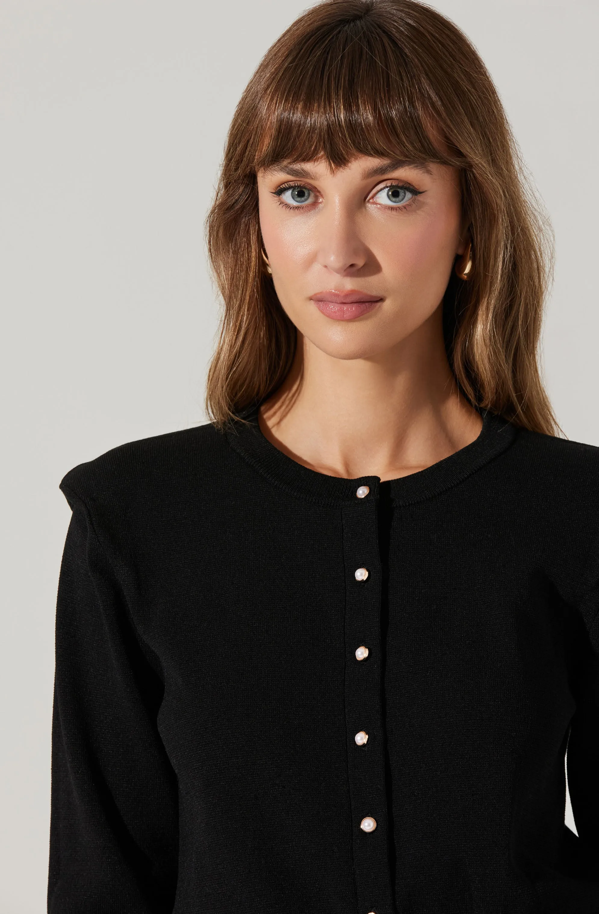 Denisa Faux Pearl Button Cardigan