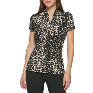 DKNY Women's Short Sleeve Suit Blouse, Print, Medium