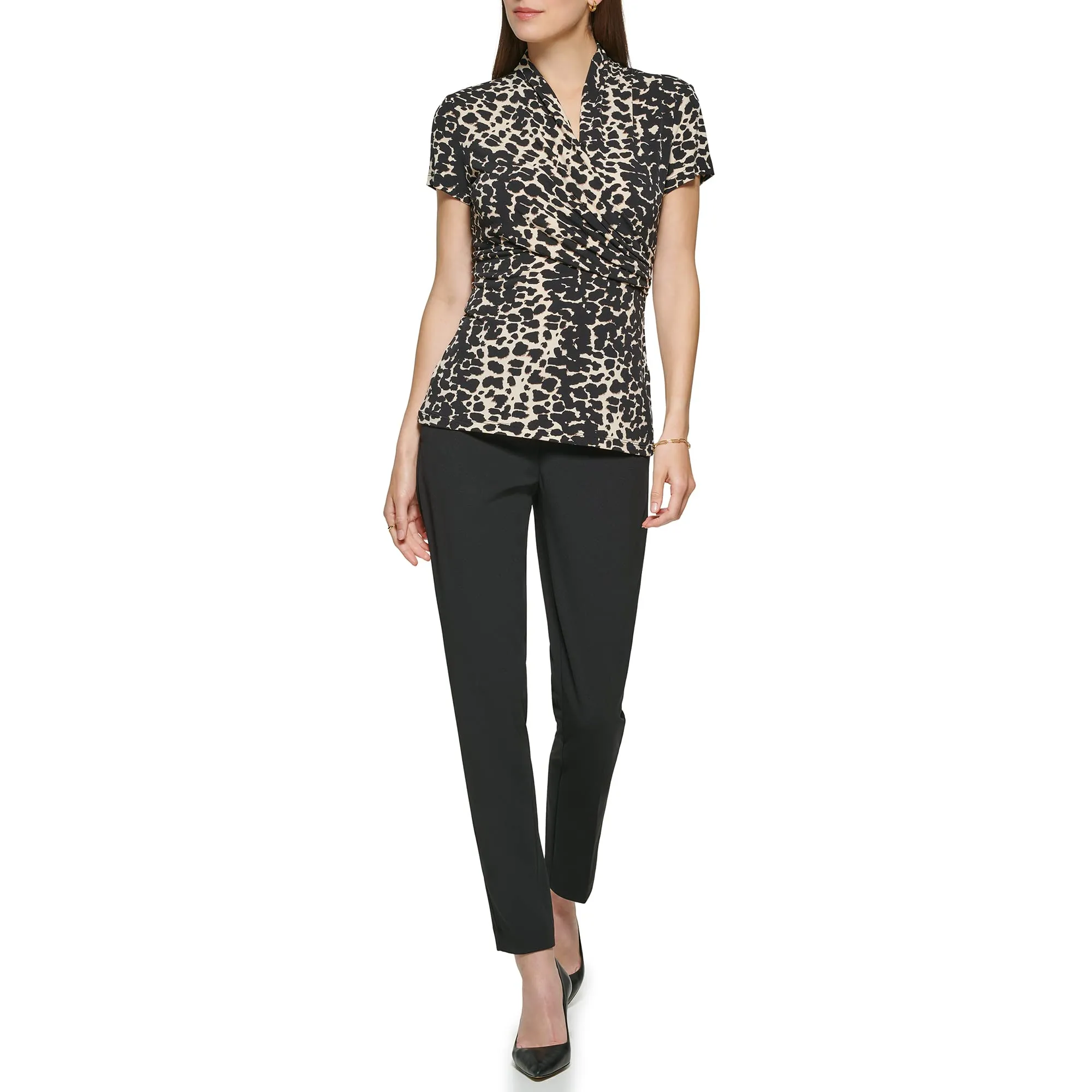 DKNY Women's Short Sleeve Suit Blouse, Print, Medium