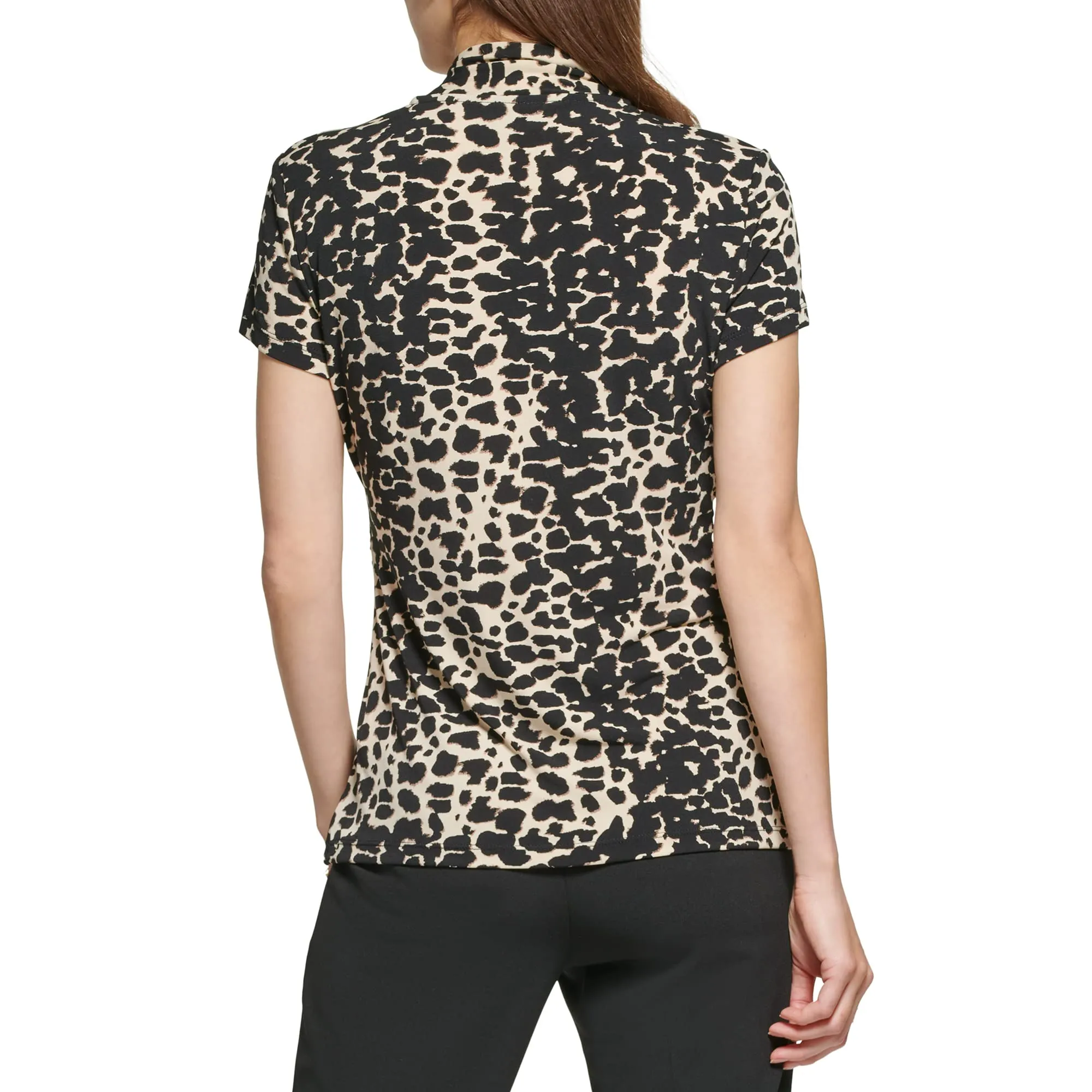 DKNY Women's Short Sleeve Suit Blouse, Print, Medium