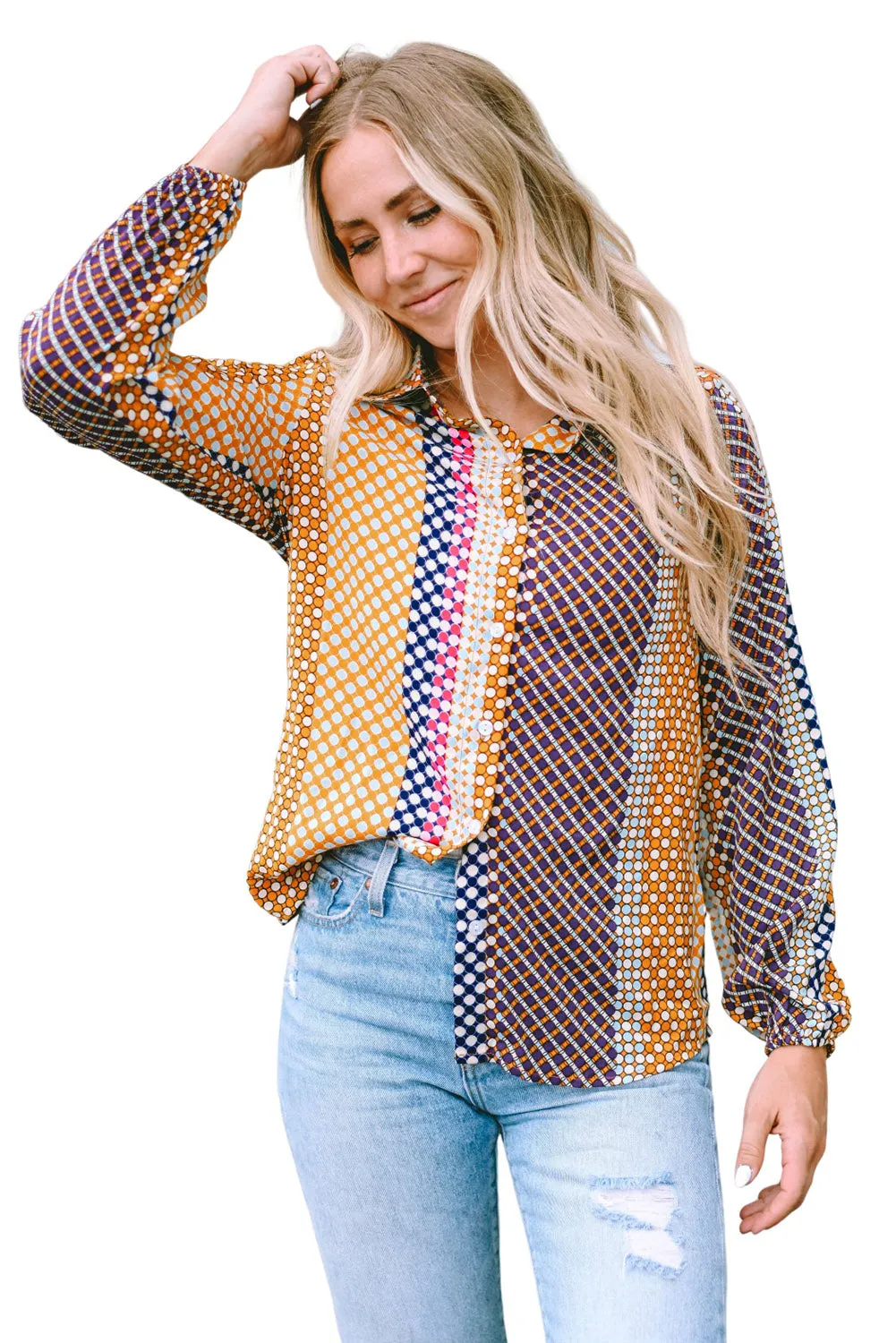 Dot Print Button Down Shift Shirt