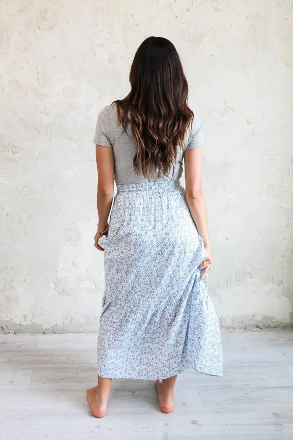 Drawstring Denim Poppy Maxi Skirt