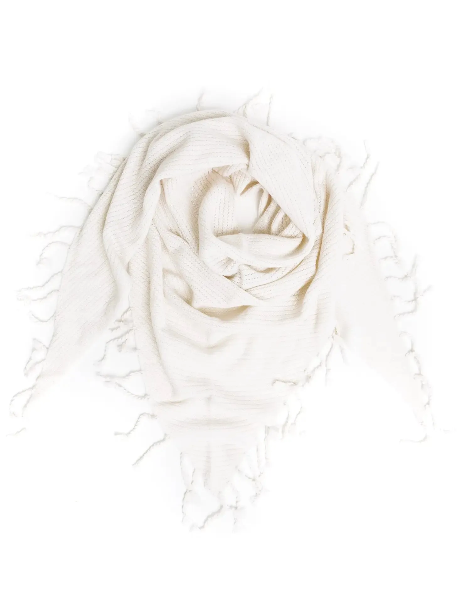 Dropped Needle Cashmere Wrap in Ivory