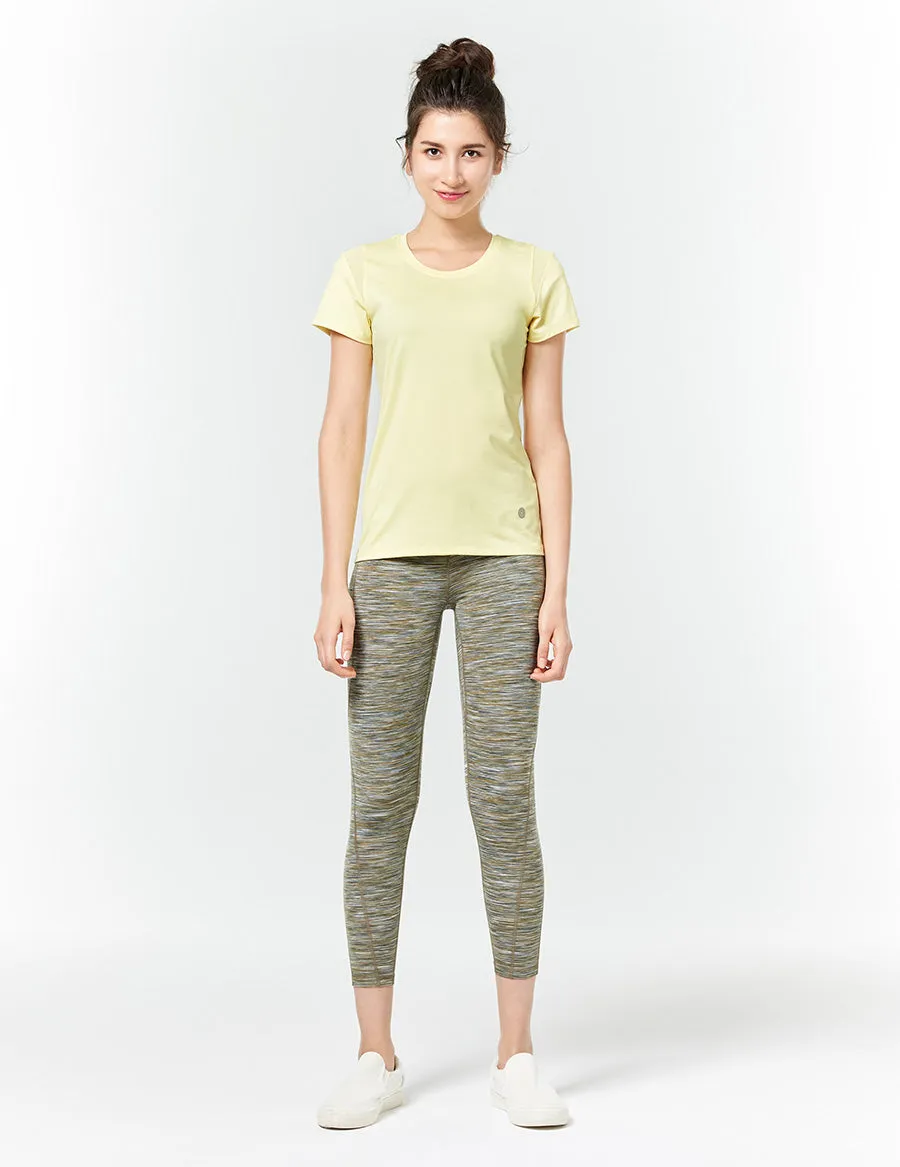 easyoga LA-VEDA Upright Cropped Tights - D65 Grass Stripe