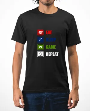 Eat sleep game repeat funny gaming t-shirt