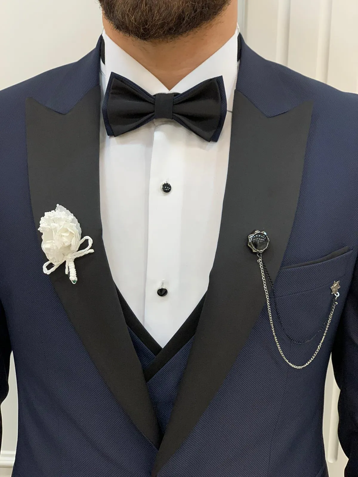 Eden Navy Blue Slim Fit Peak Lapel Tuxedo