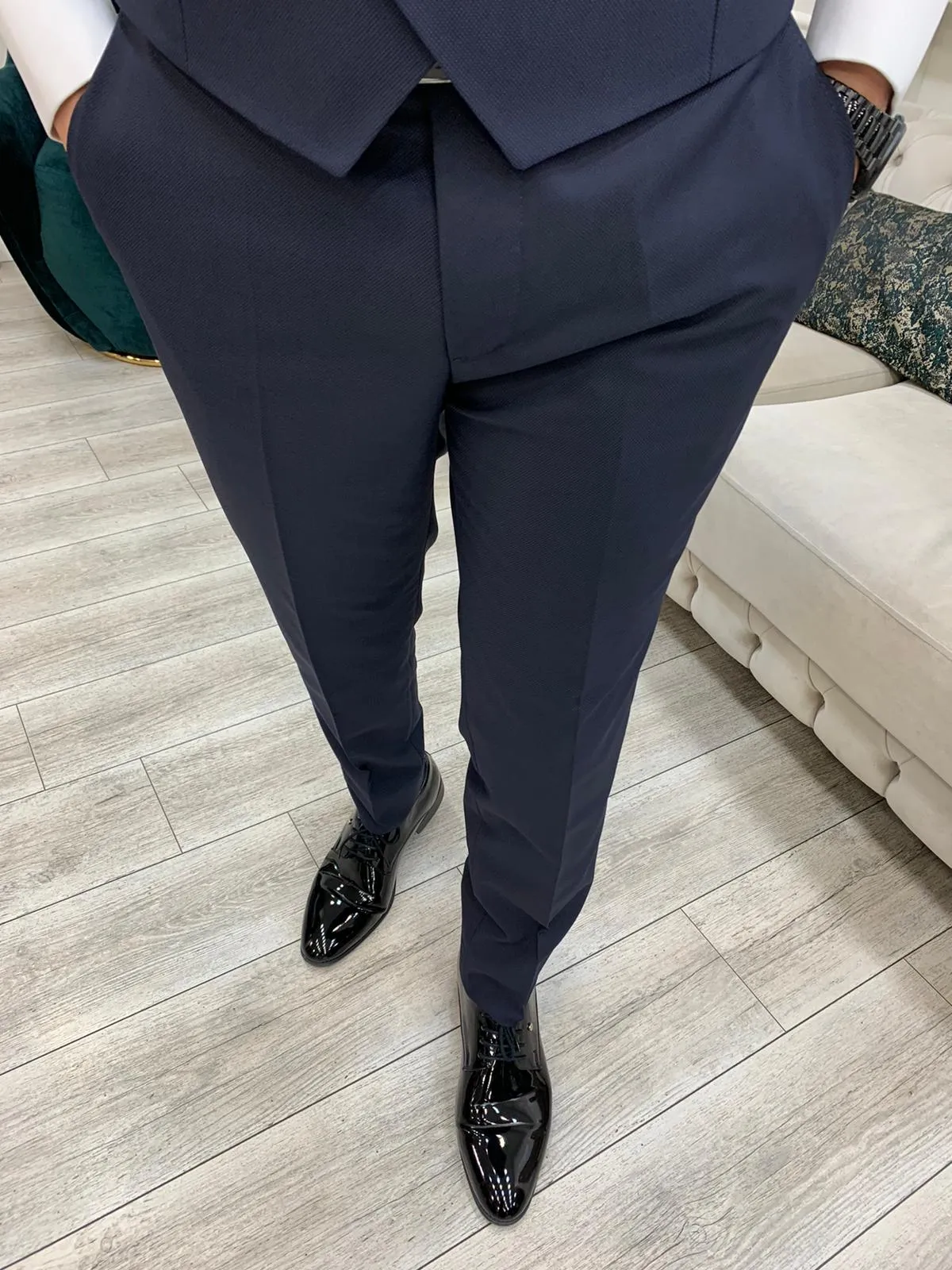 Eden Navy Blue Slim Fit Peak Lapel Tuxedo