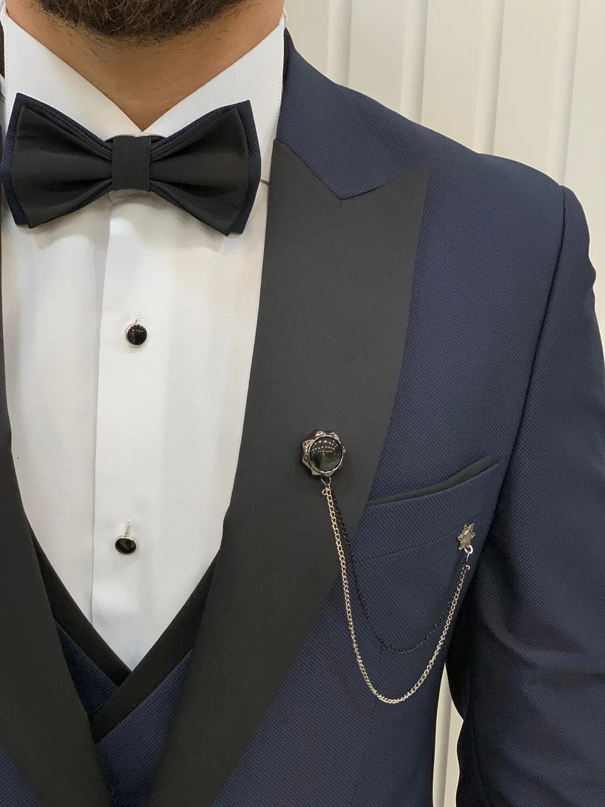 Eden Navy Blue Slim Fit Peak Lapel Tuxedo