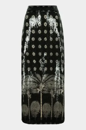 El Carmen Sequins Midi Skirt in Green