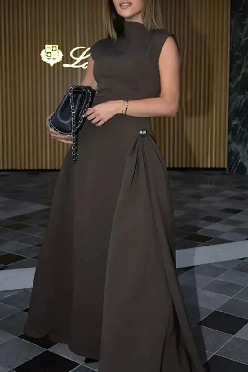 Elegant Ruched Turtleneck A Line Dresses