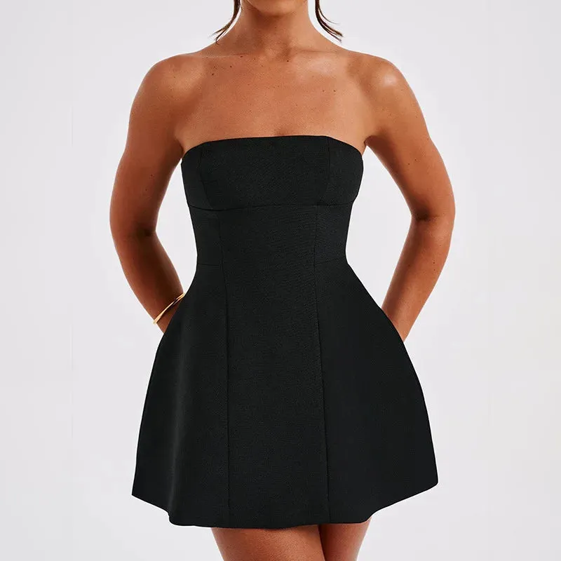 Elegant Strapless Vintage Slim A-line Mini Dresses