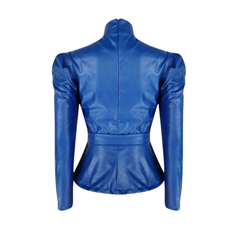 Envy Faux Leather Puff Sleeve Tie-Waist Peplum Top