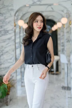 ERIN Button-down Sleeveless Top (Black)