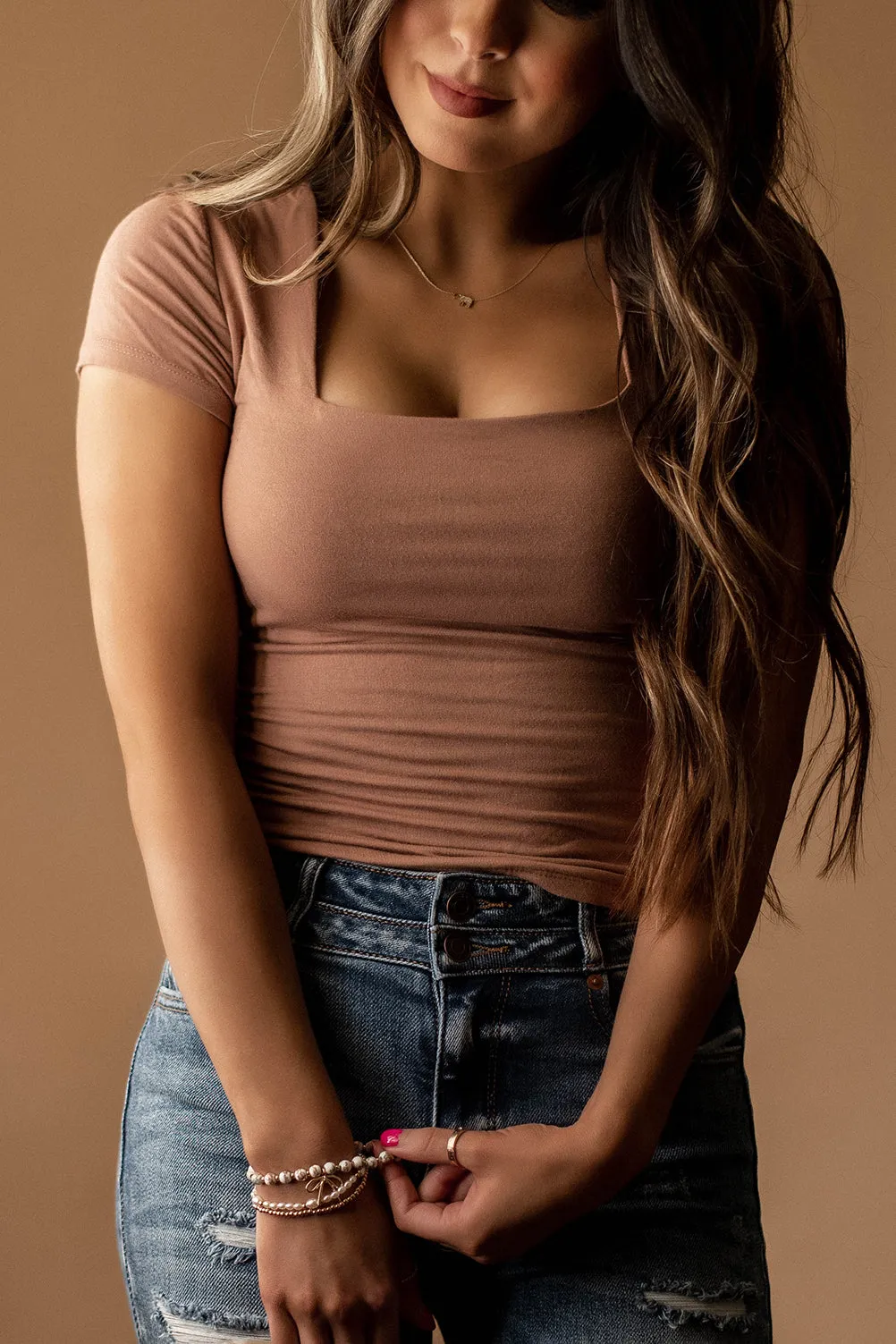 Fantasy Double Layered Square-Neck Tee (Taupe)