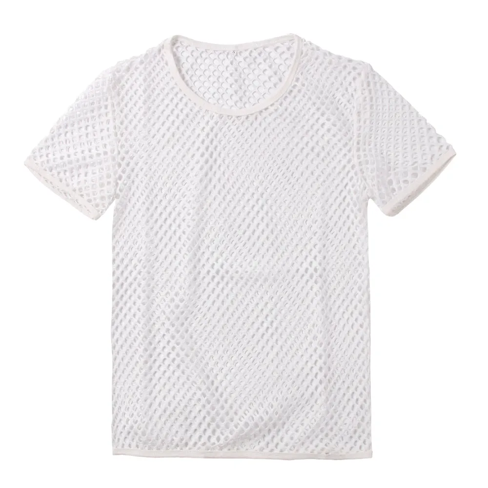 Fashion Sexy Short Sleeve Nightclub Wear T-shirt Men Party Perform Streetwear Tops