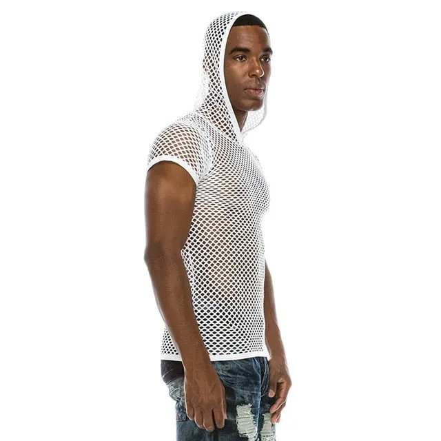 Fashion Sexy Short Sleeve Nightclub Wear T-shirt Men Party Perform Streetwear Tops