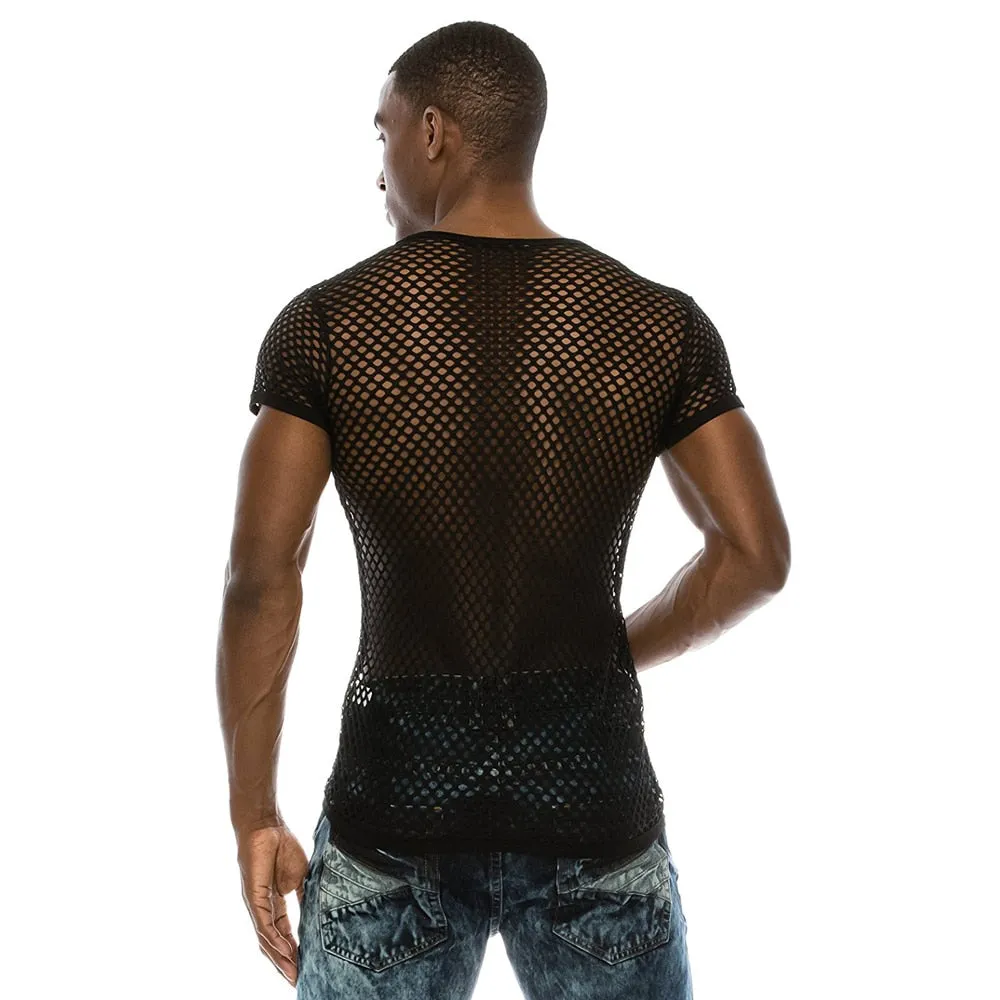 Fashion Sexy Short Sleeve Nightclub Wear T-shirt Men Party Perform Streetwear Tops