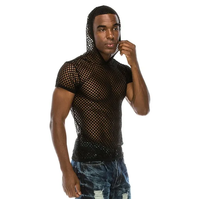 Fashion Sexy Short Sleeve Nightclub Wear T-shirt Men Party Perform Streetwear Tops