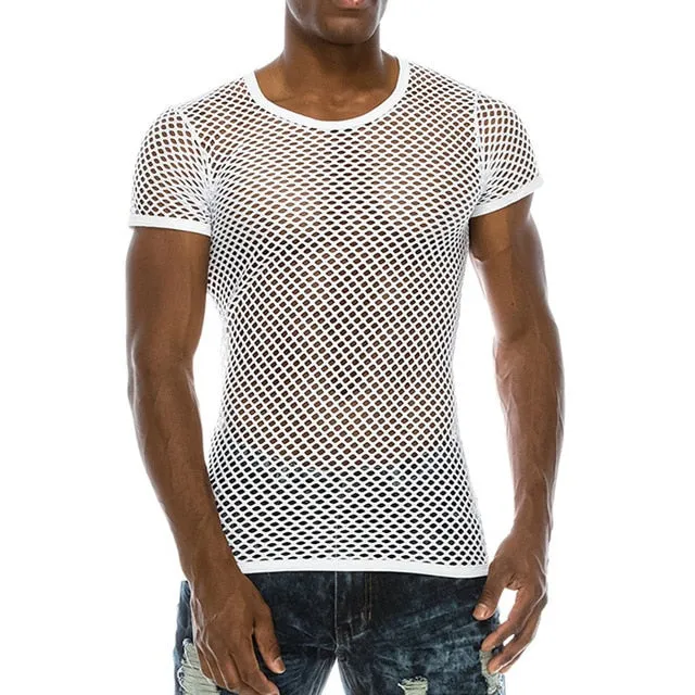 Fashion Sexy Short Sleeve Nightclub Wear T-shirt Men Party Perform Streetwear Tops