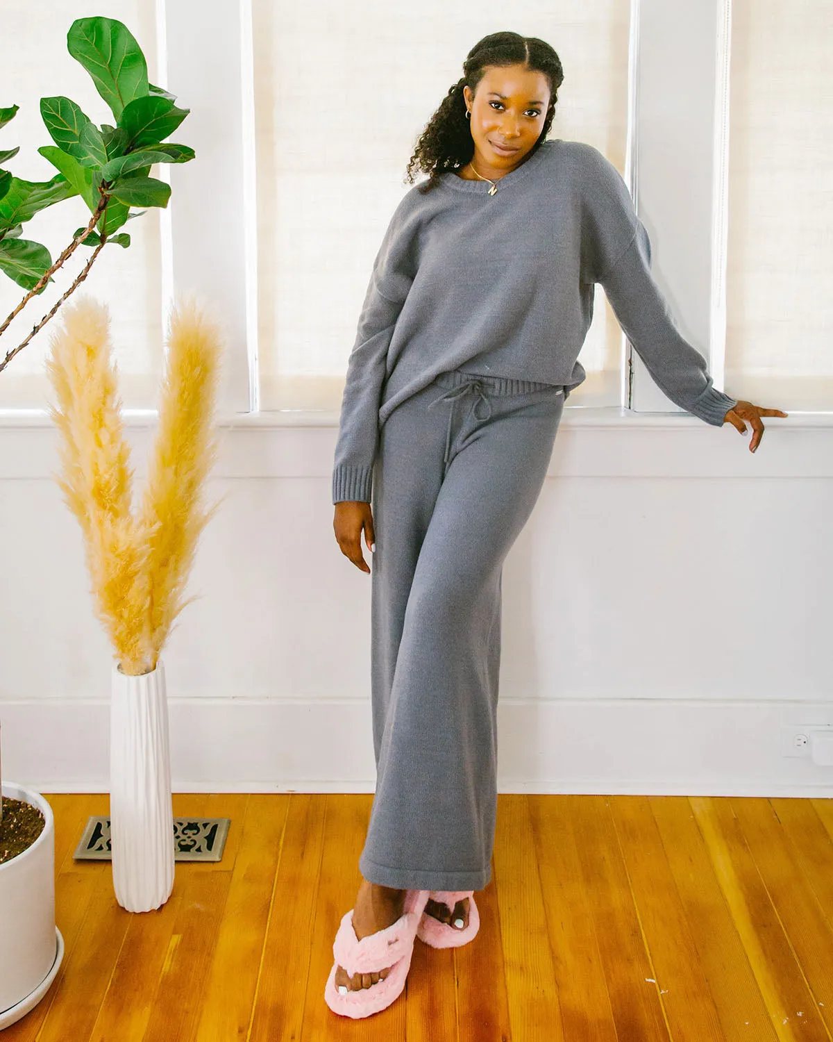 Faux Cashmere Baracchi Wide Leg Pant | Grey