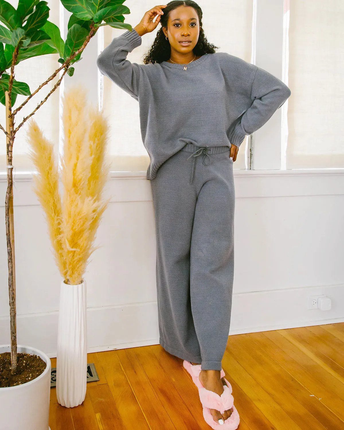 Faux Cashmere Baracchi Wide Leg Pant | Grey