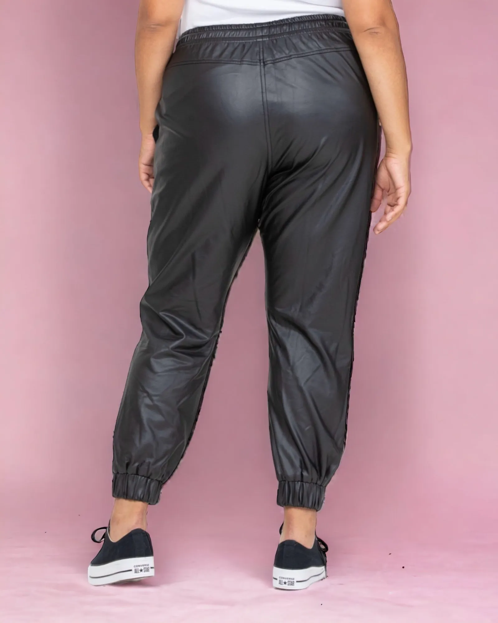 Faux Leather Cargo Pant - Black