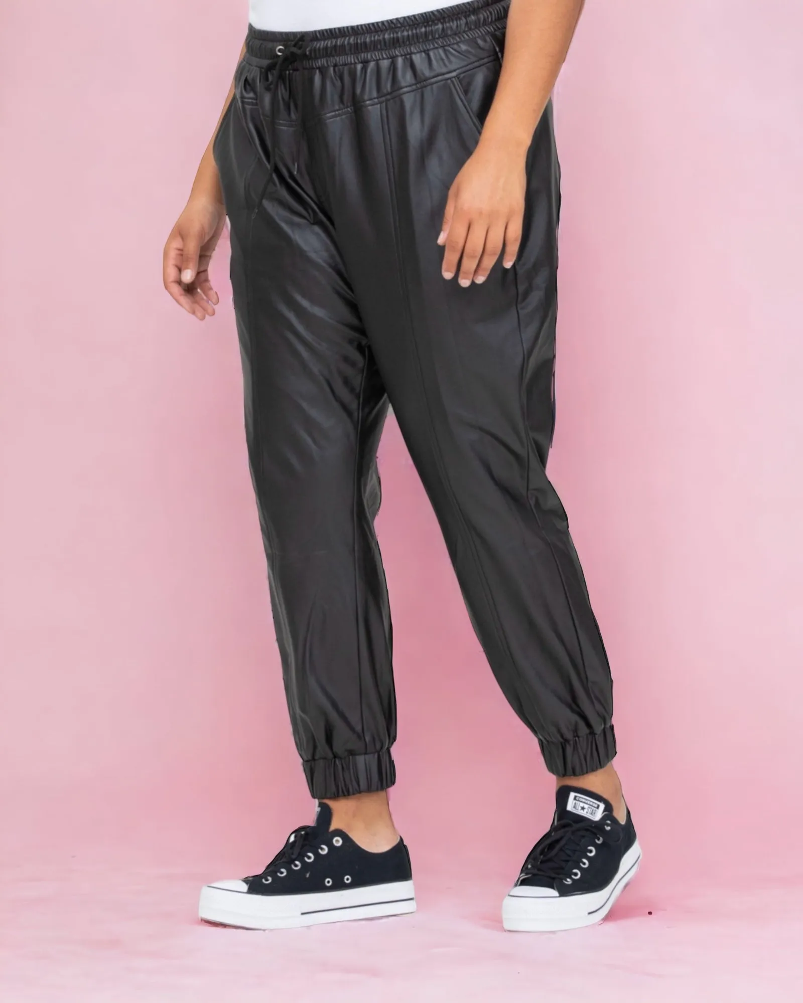 Faux Leather Cargo Pant - Black