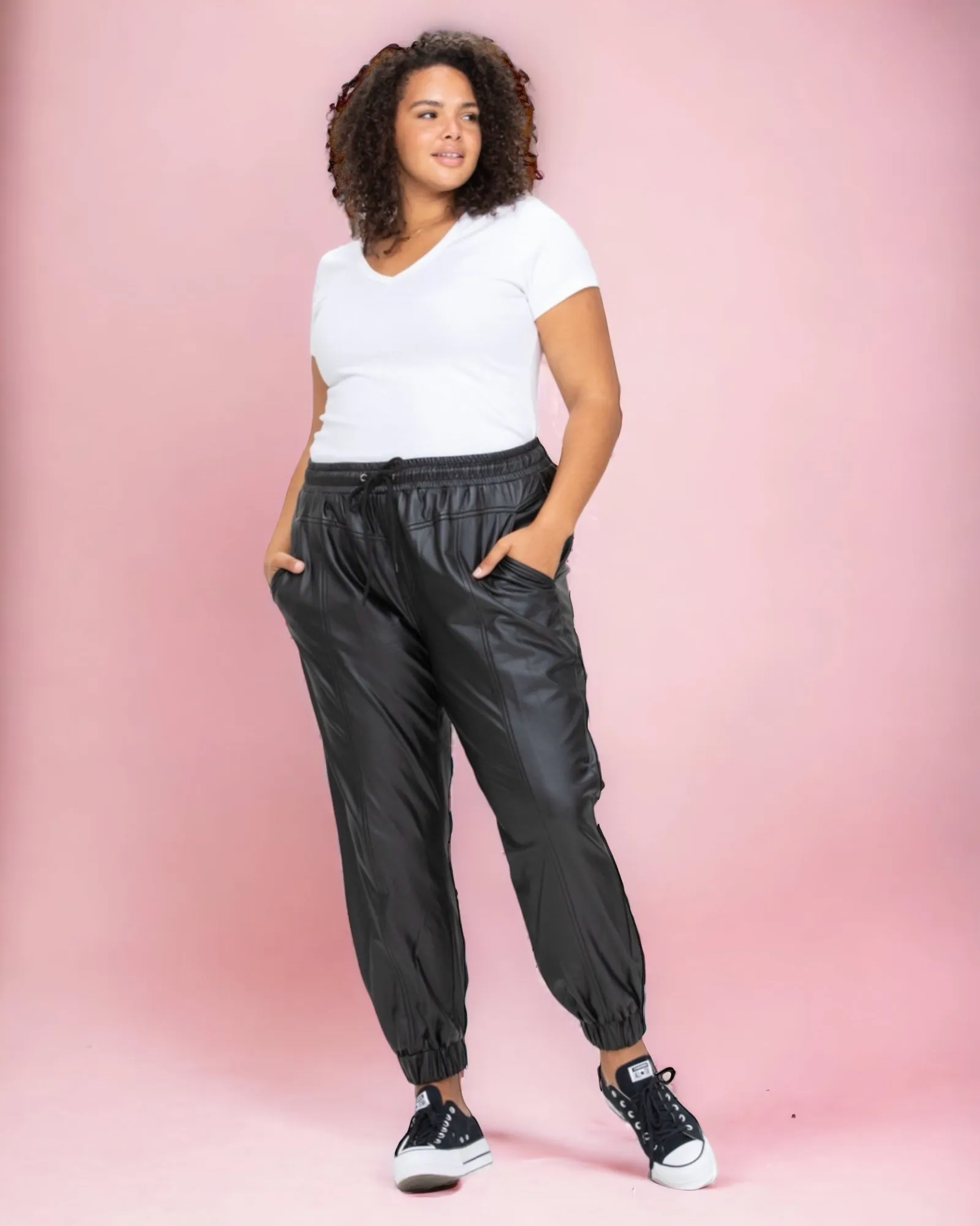 Faux Leather Cargo Pant - Black