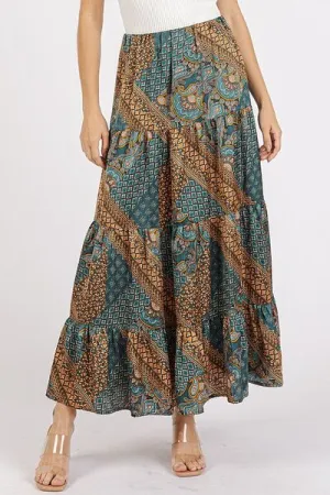 Flair For Skirts Teal Green Paisley Patchwork Satin Skirt