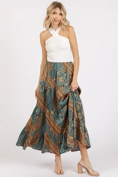 Flair For Skirts Teal Green Paisley Patchwork Satin Skirt