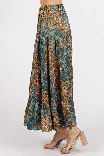 Flair For Skirts Teal Green Paisley Patchwork Satin Skirt