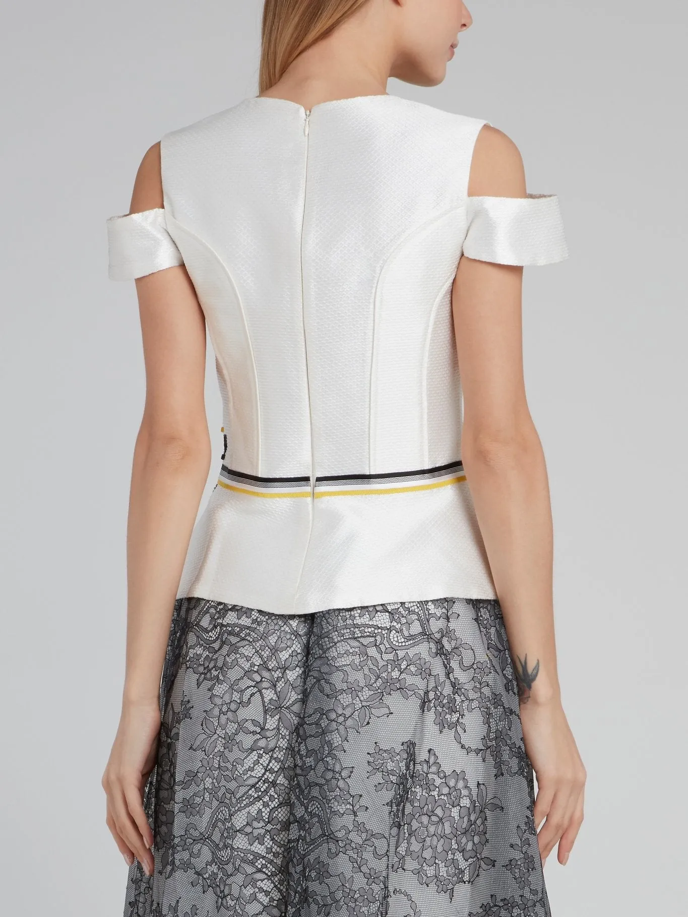 Floral Detail Cold Shoulder Peplum Top