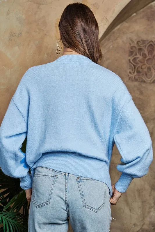 Flower Button Down Lantern Sleeve Cardigan