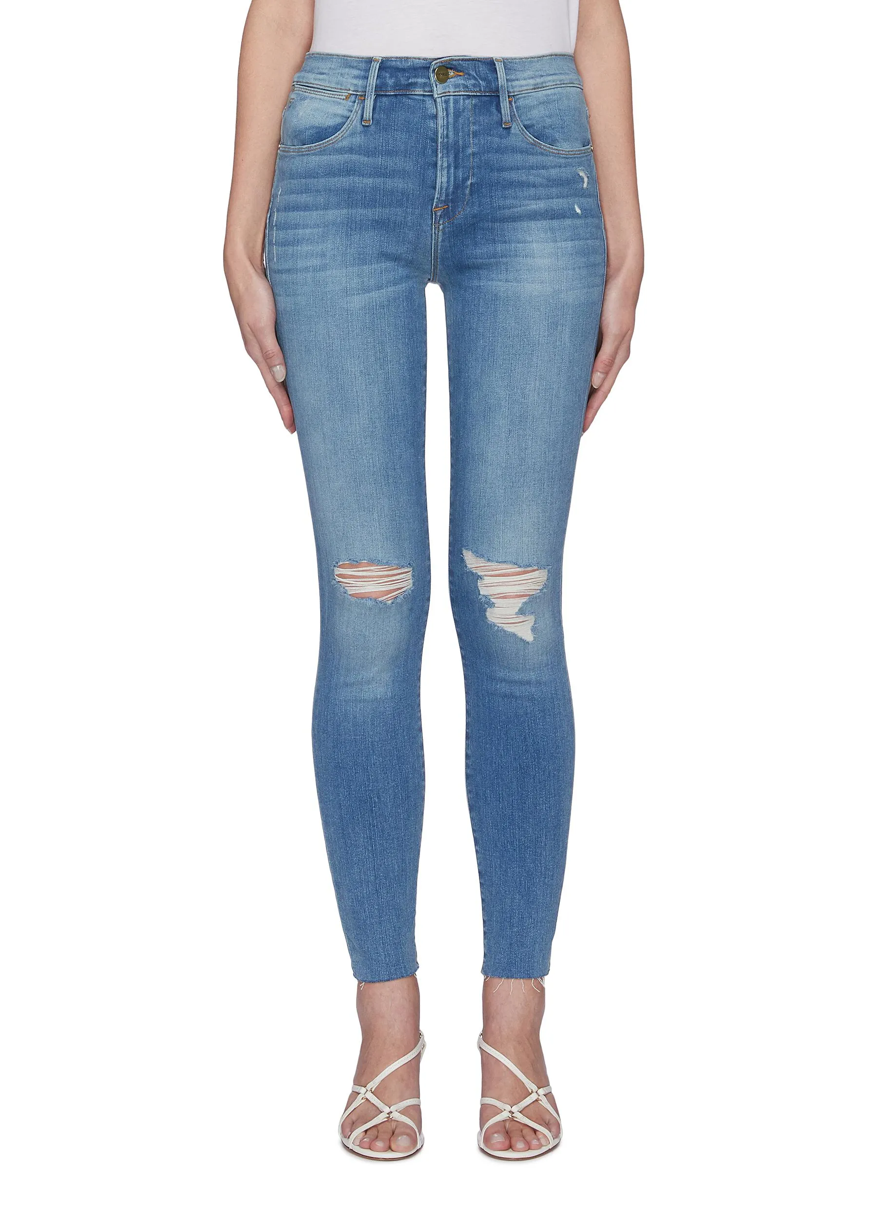FRAME DENIM 'LE HIGH SKINNY' RAW EDGE DISTRESS JEANS, SZ 30! RETAILS $230 US 