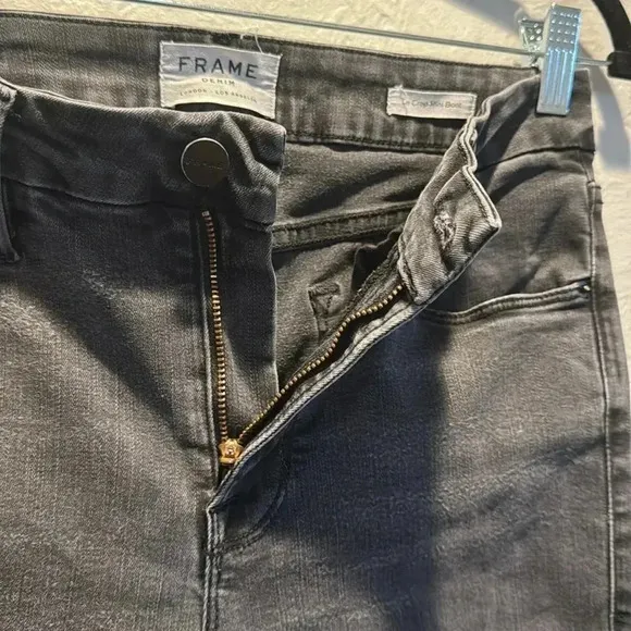 Frame Le Crop Mini Boot Fray Hem Faded Black Fox Park Jeans Size 28