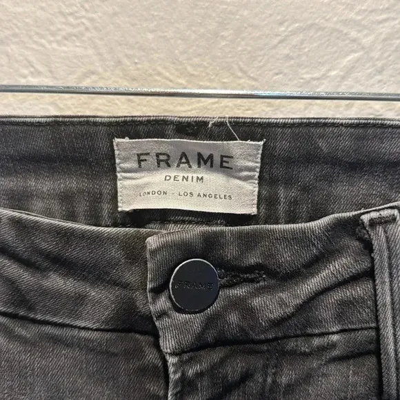 Frame Le Crop Mini Boot Fray Hem Faded Black Fox Park Jeans Size 28