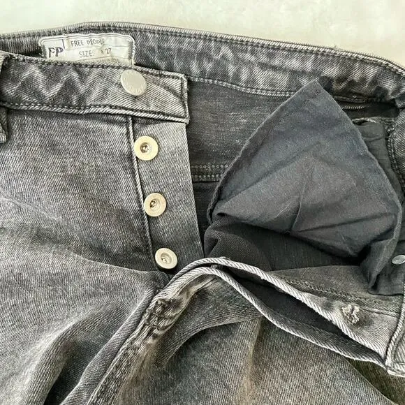 Free People Button Fly Black Gray Skinny Jeans Size 27