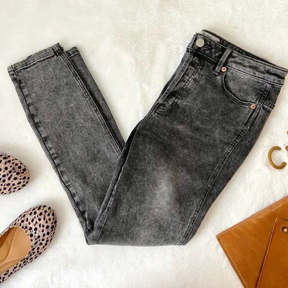 Free People Button Fly Black Gray Skinny Jeans Size 27
