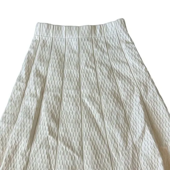 French Mason Women's High Waist Textured A-Line Pleated Skirt Cream Size 2 NWOT