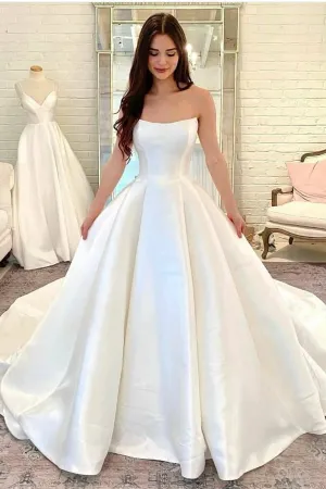 Full Satin Backless Wedding Dresses Strapless Corset