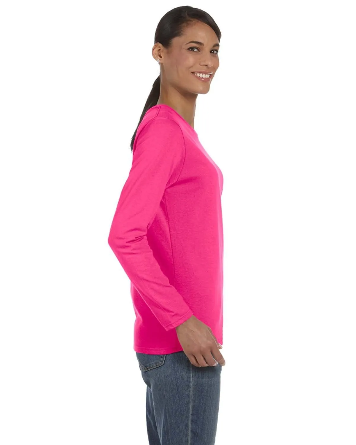 Gildan Ladies Long Sleeve 100% Cotton T-Shirt