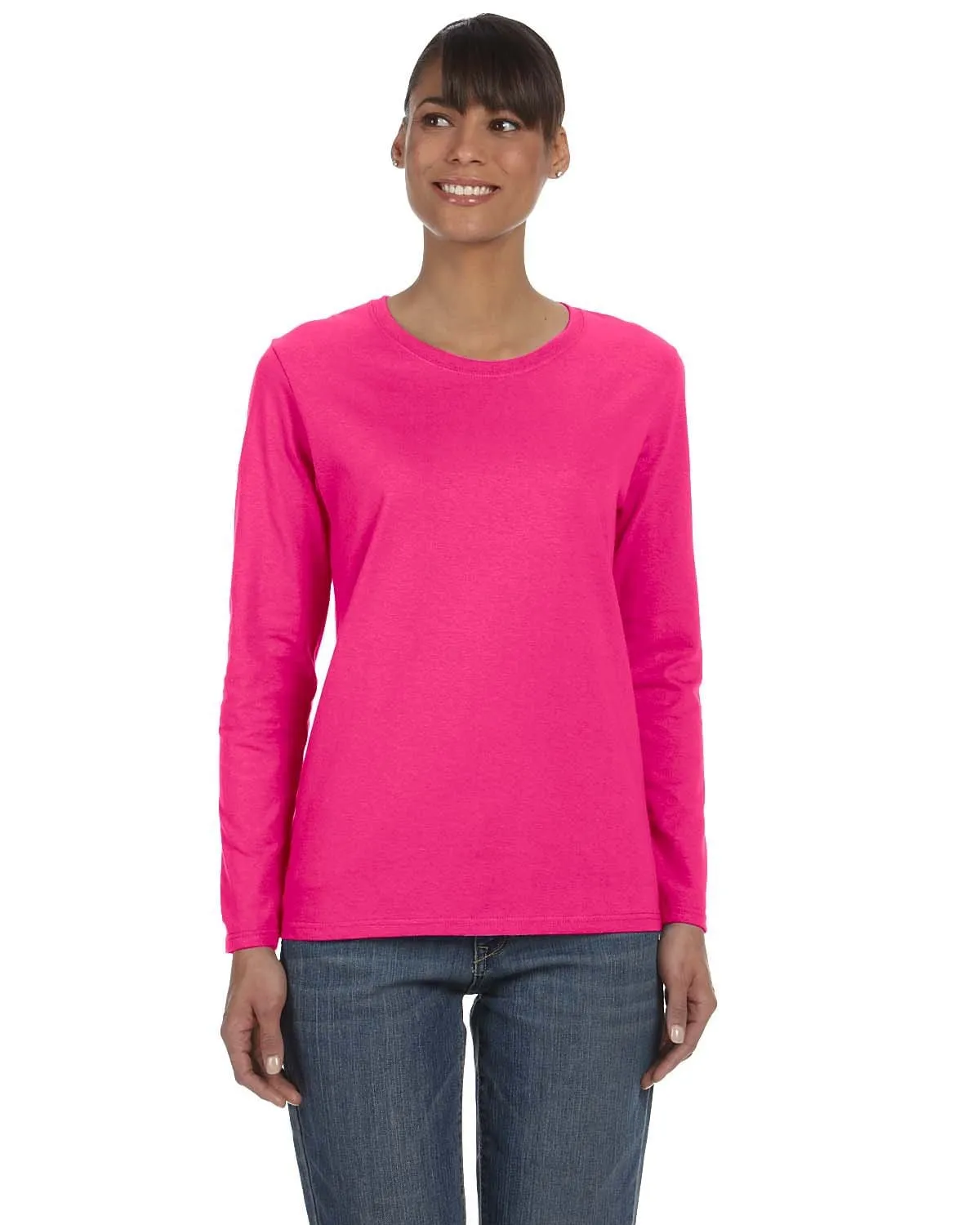 Gildan Ladies Long Sleeve 100% Cotton T-Shirt