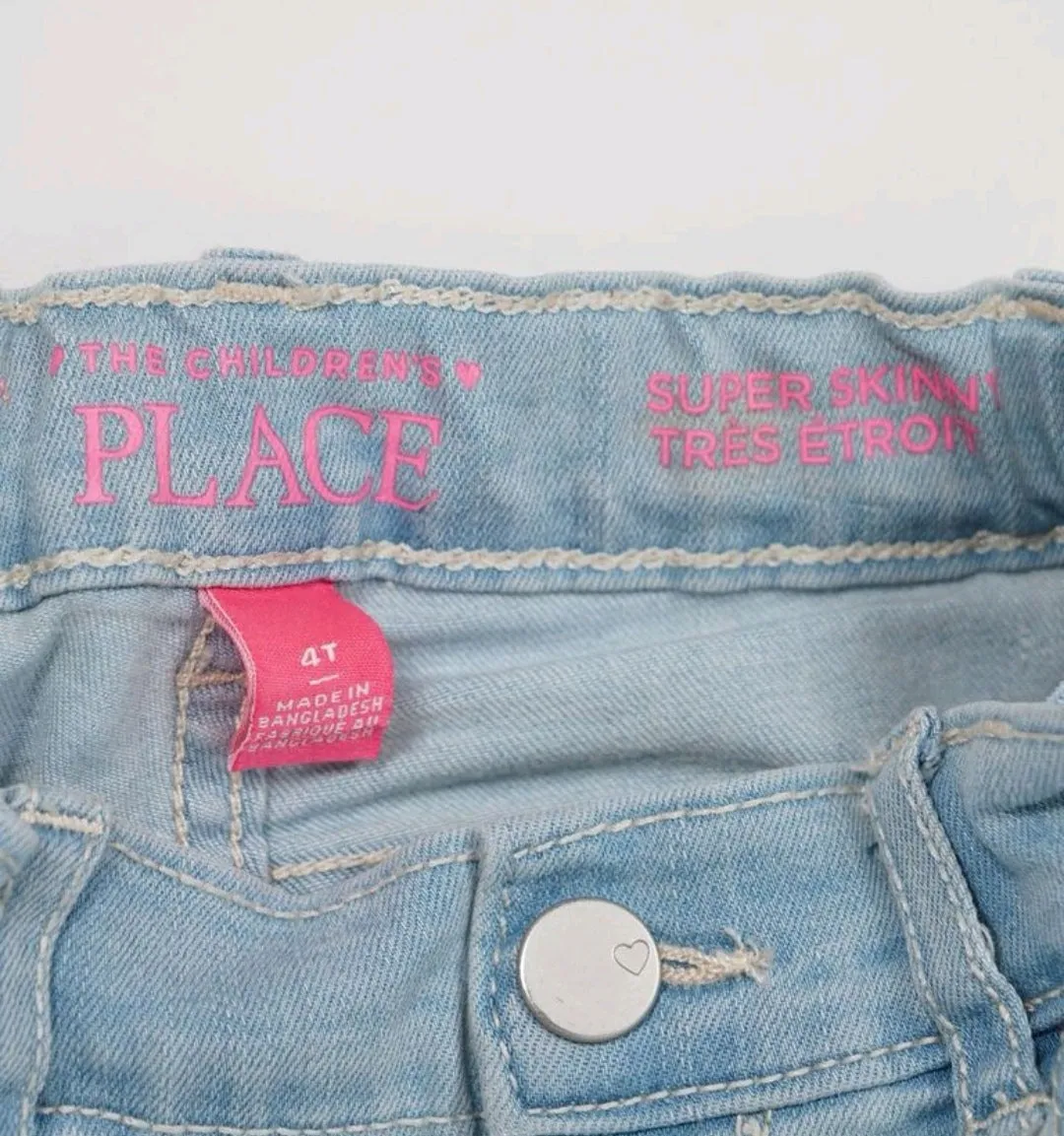 GIRL SIZE 4 YEARS - CHILDREN'S PLACE, Super Skinny Jeans, Embroidered Butterflies EUC B15