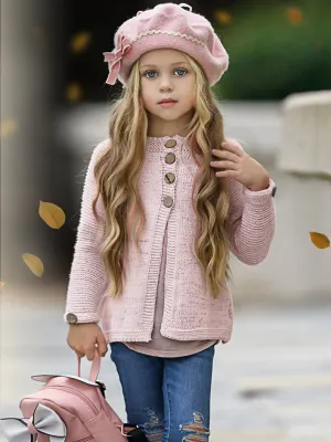 Girls Knit Button Up Sweater Cardigan